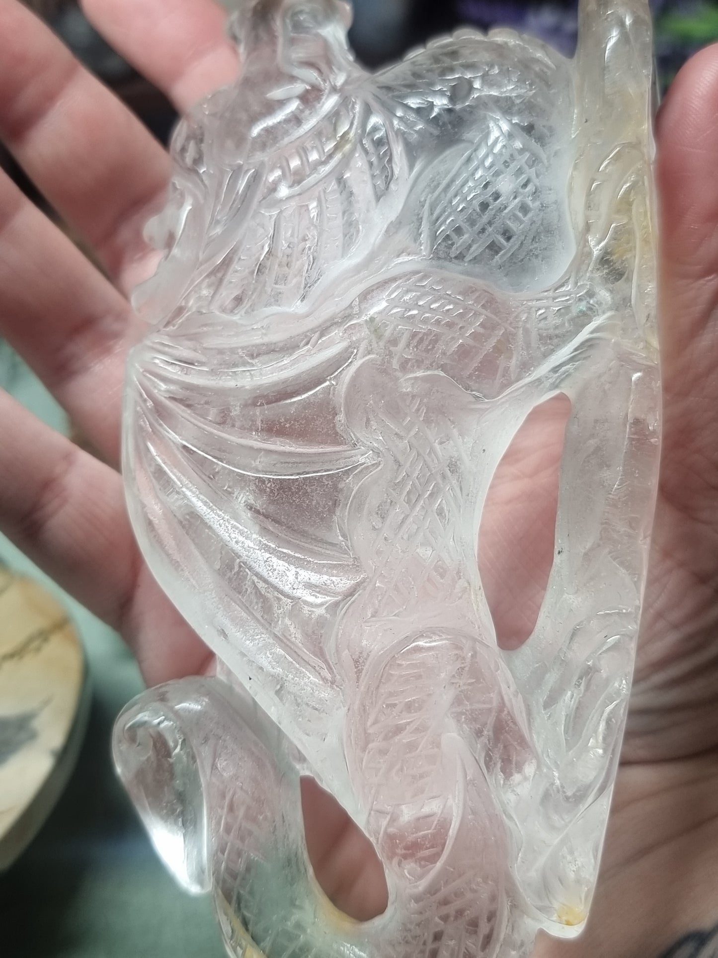 Clear quartz hand carved dragon