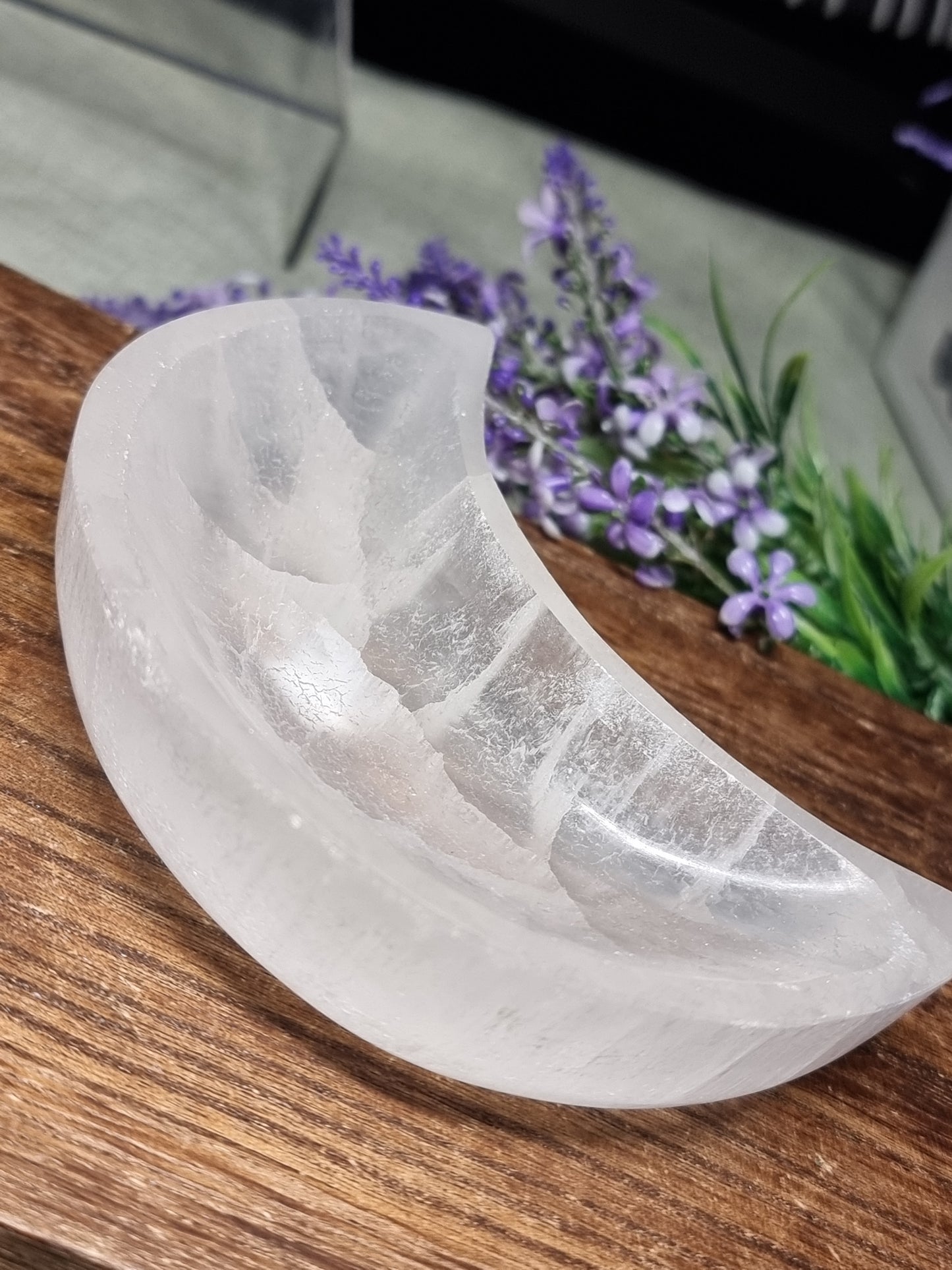 Satin spar moon bowl