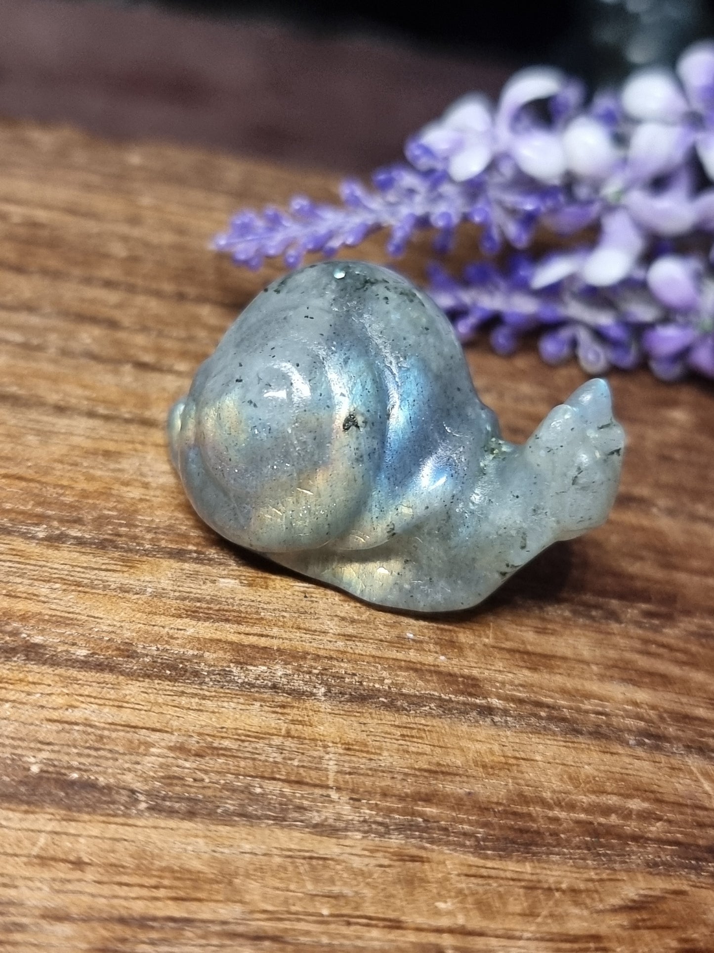 Labradorite snail carving