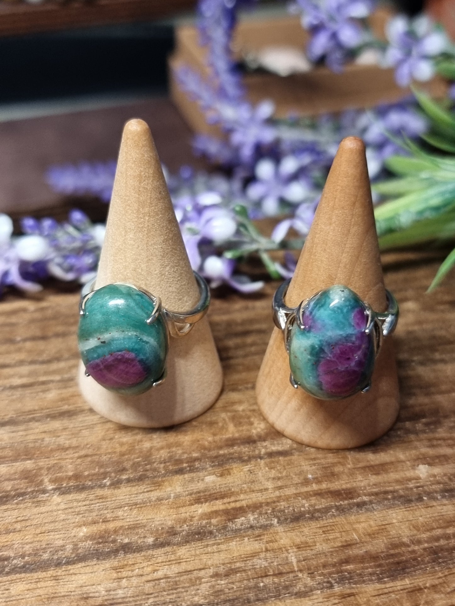 Ruby fuchsite 925 adjustable rings
