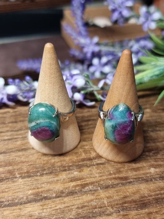 Ruby fuchsite 925 adjustable rings