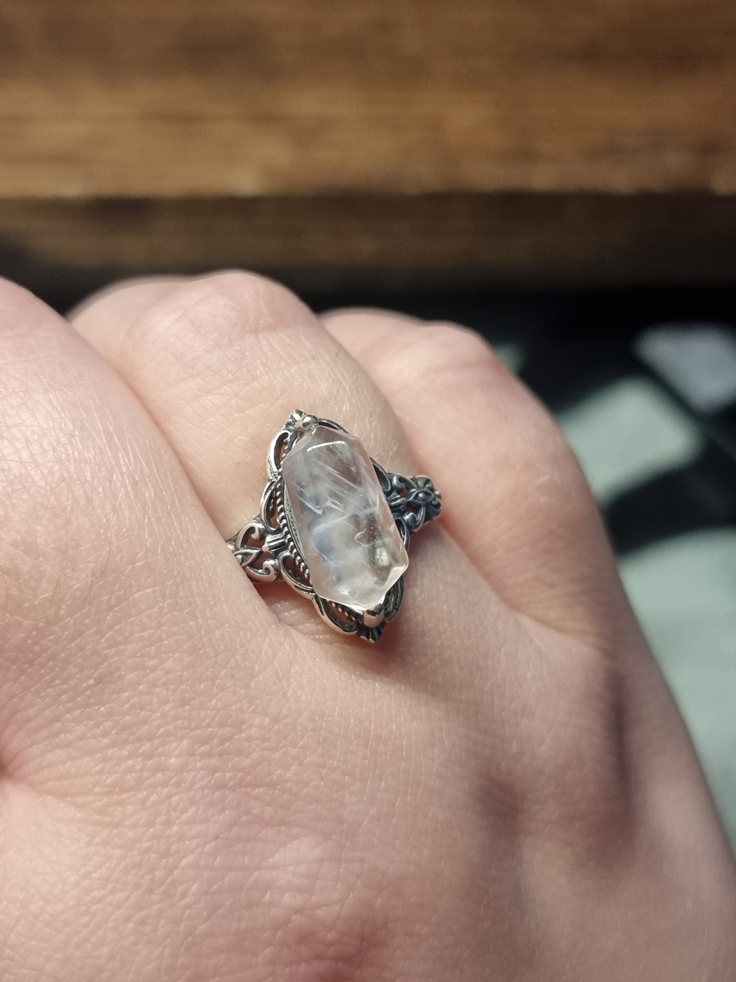 Blue needle quartz S925 adjustable rings