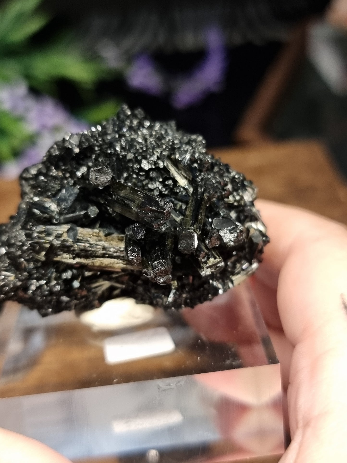Black tourmaline with aquamarine inclusions