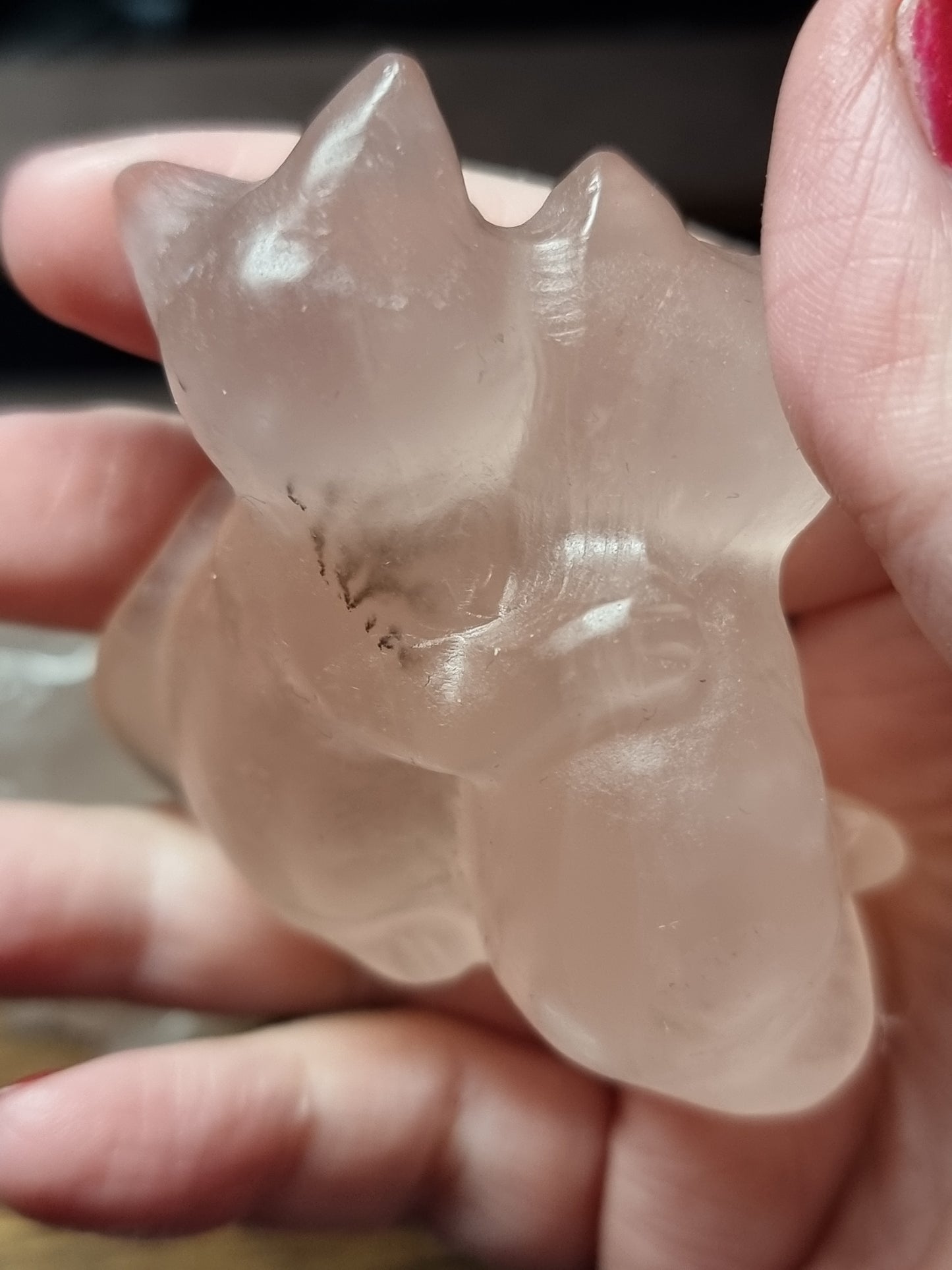 Dendritic rose quartz carvings