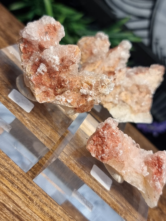 Selenite coated pink dogtooth calcite