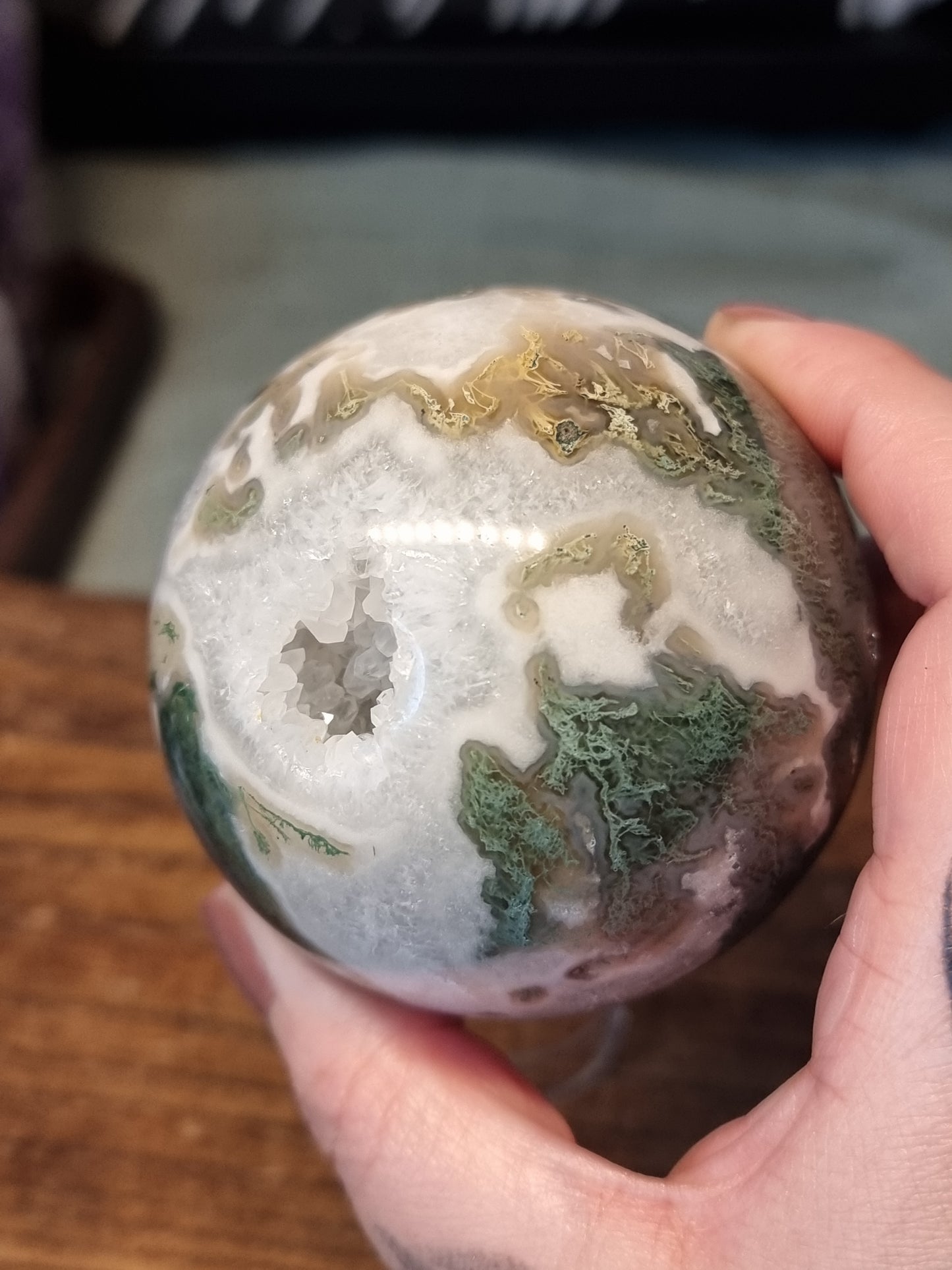 Moss agate sphere