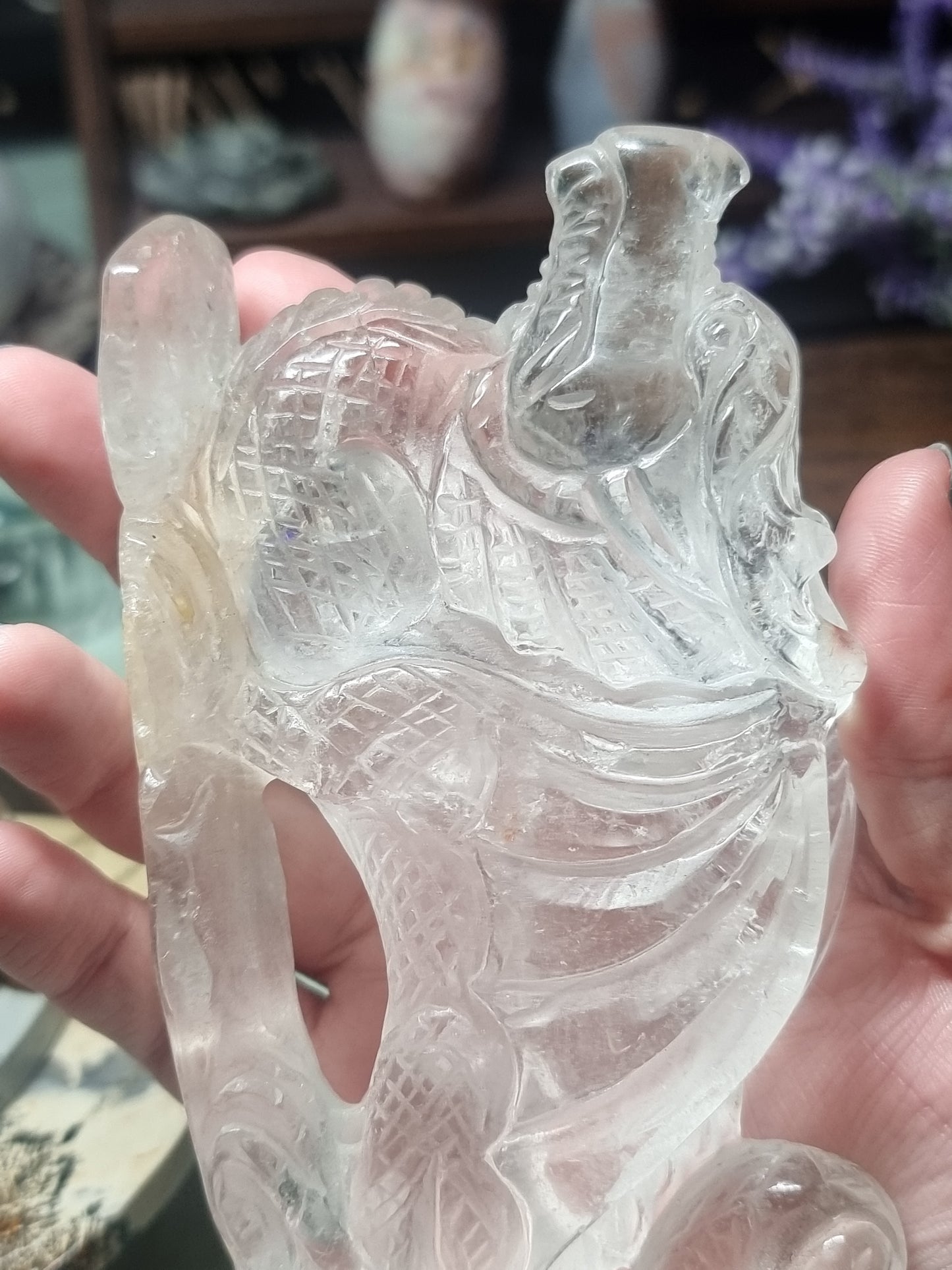 Clear quartz hand carved dragon