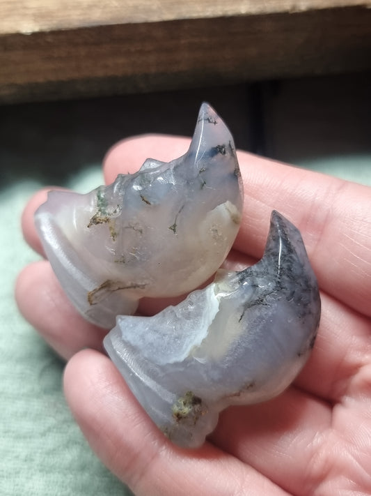 Moss agate moon skulls
