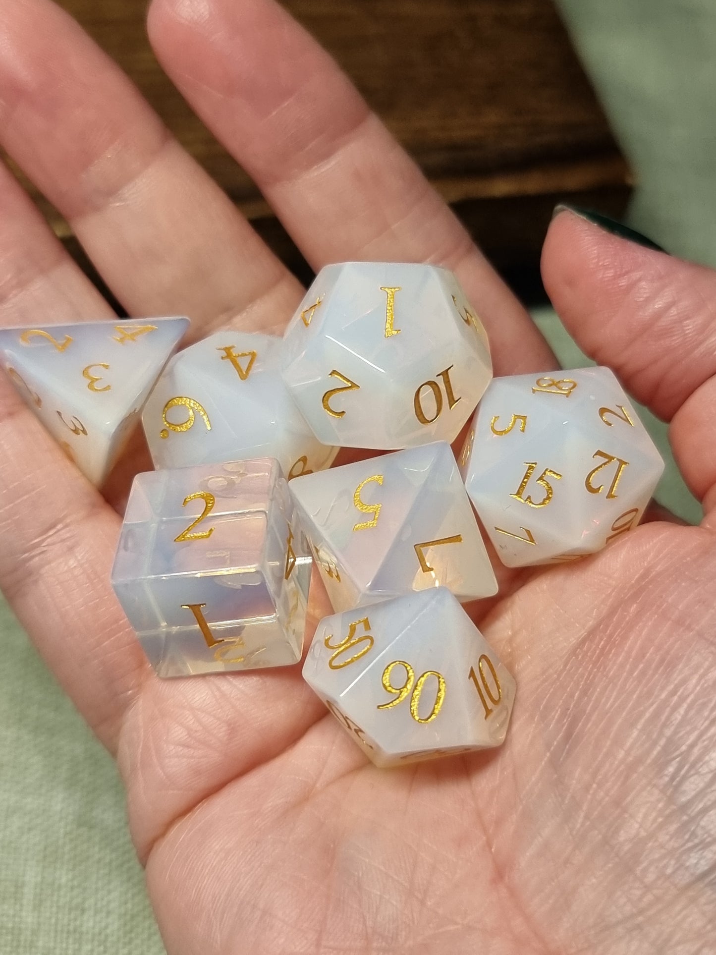 Opalite polyhedral dice set