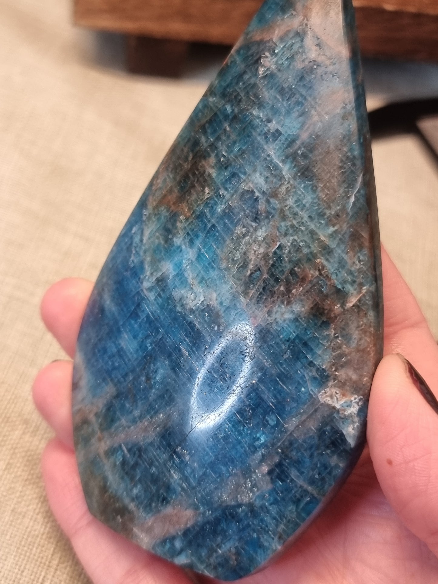 Blue apatite flames