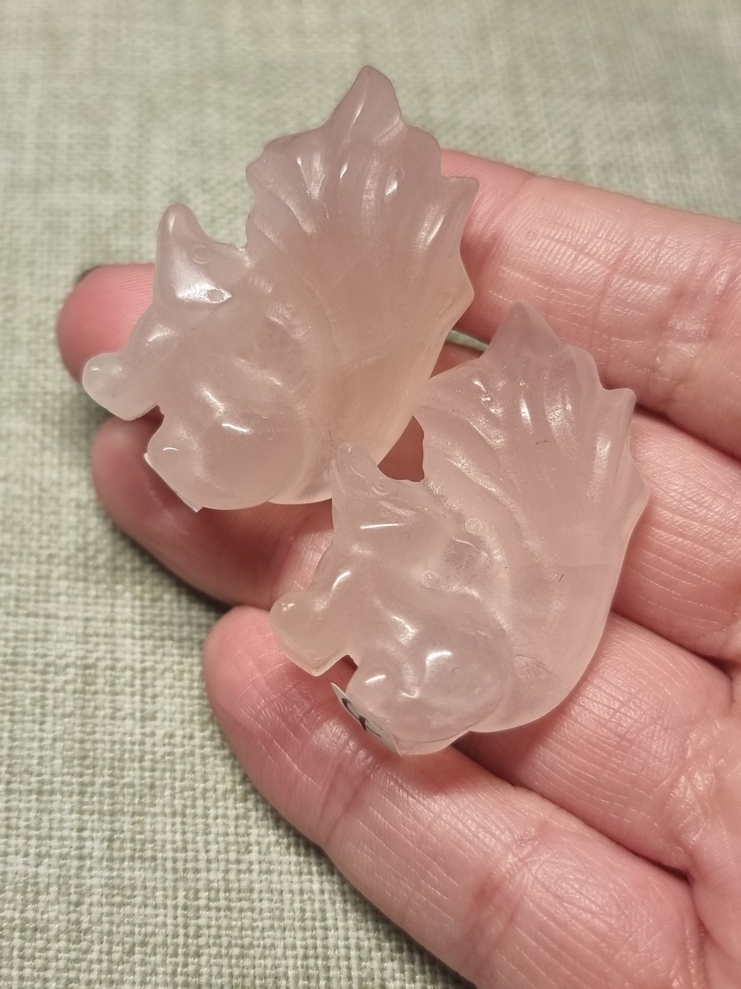 Rose quartz 9 tail fox carvings