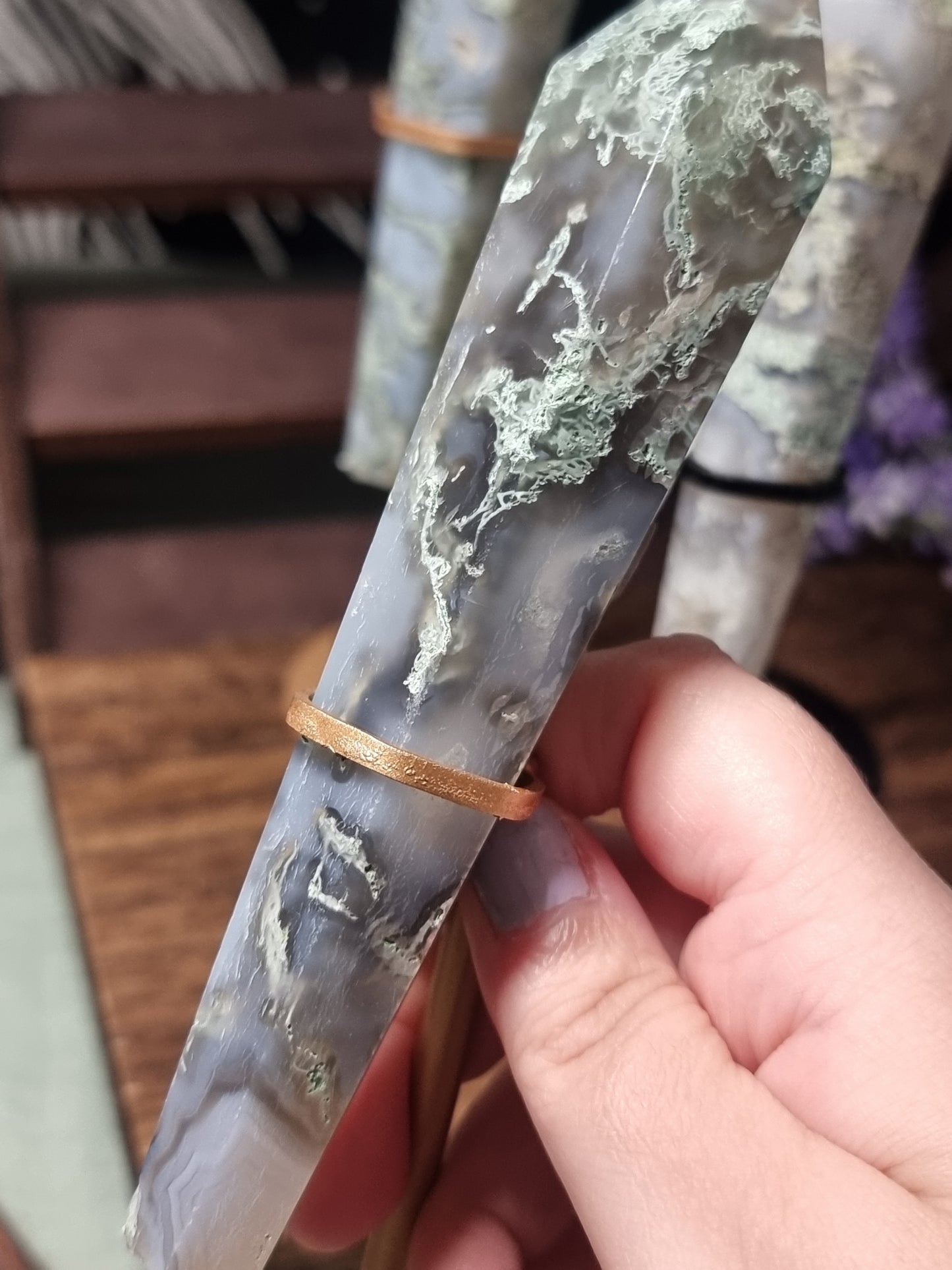 Moss agate wands