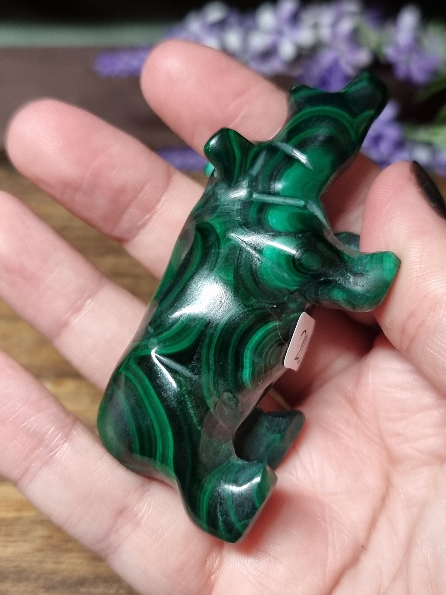 Malachite rhino carving
