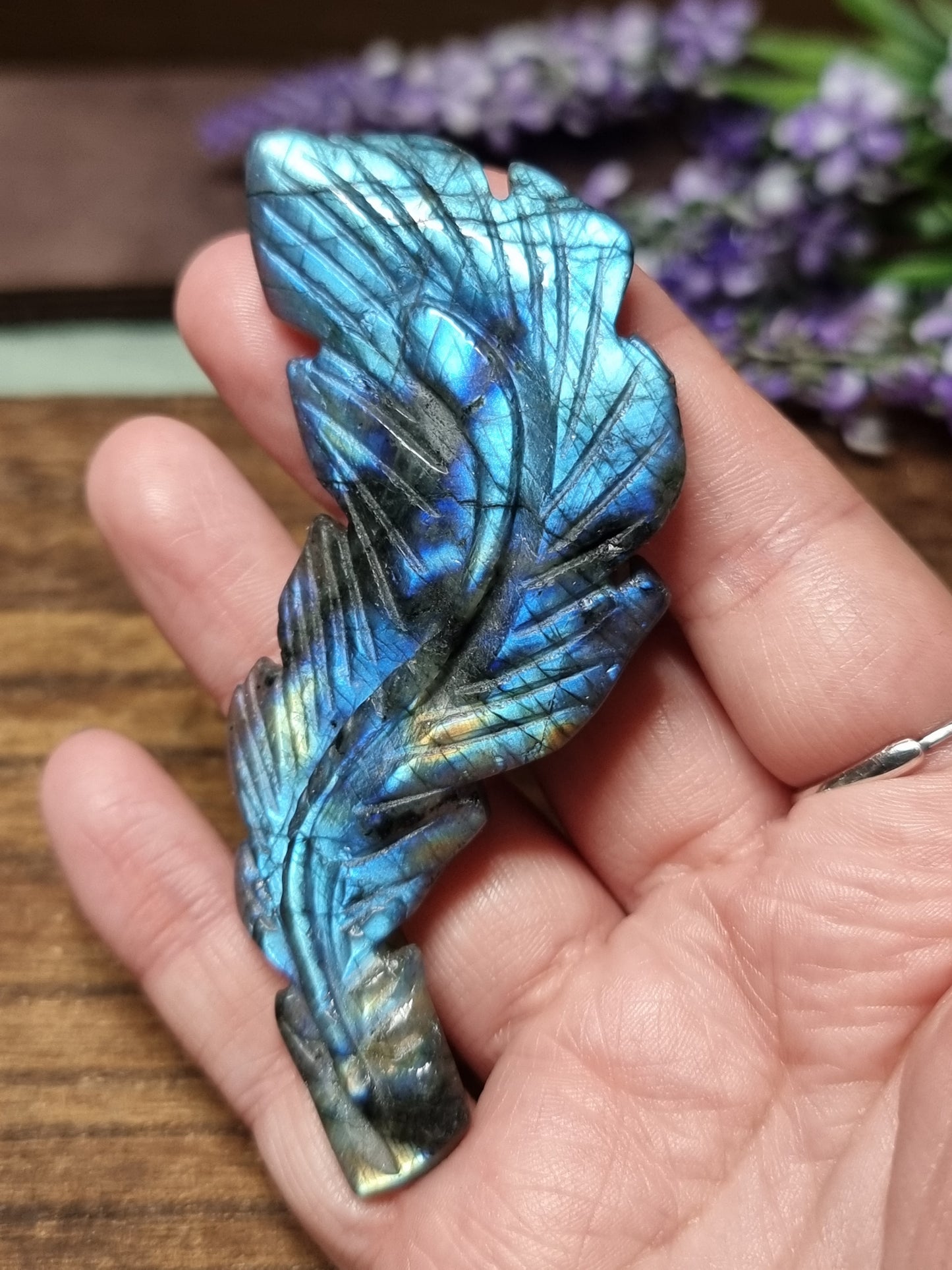 Labradorite feather carving